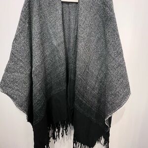 Black and Gray Fringe Poncho